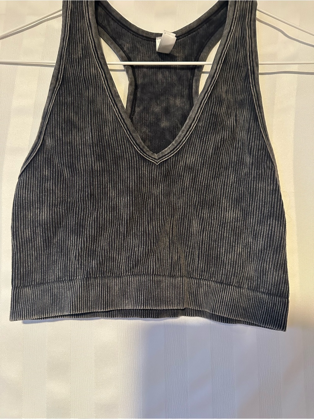 Zena Ribbed V-Neck Cropped Tank Top - Charcoal Gray